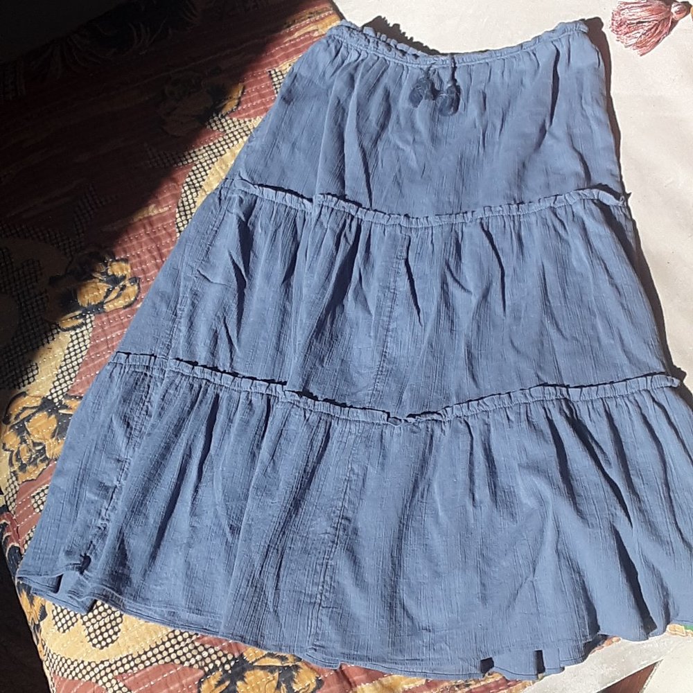 madewell S light indigo blue boho tierd maxi skirt